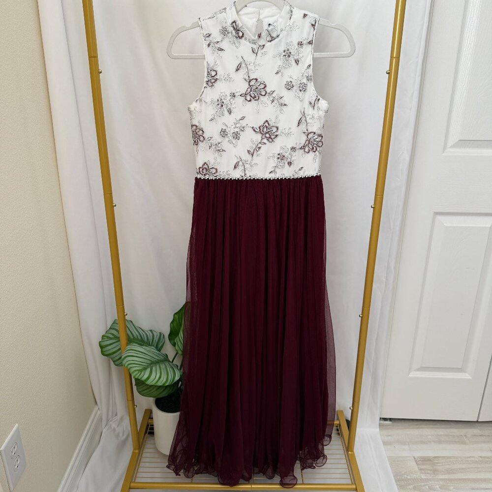Xtraordinary Size 16 Sleeveless Floral Sheer Skirted Long Dress!